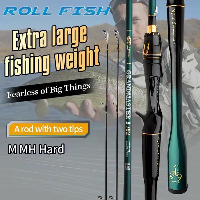 Canne leurre 2 pointes ROLLFISH carbone spinning/casting 1.8-2.7m eau douce salée bar black bass