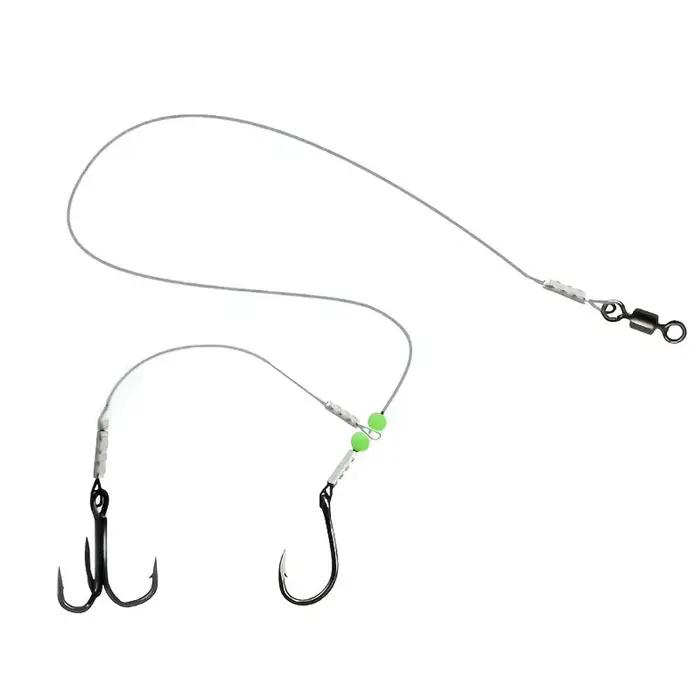 Montage de pêche double hameçon appât vivant anti-emmêlement avec perles lumineuses - acier inoxydable