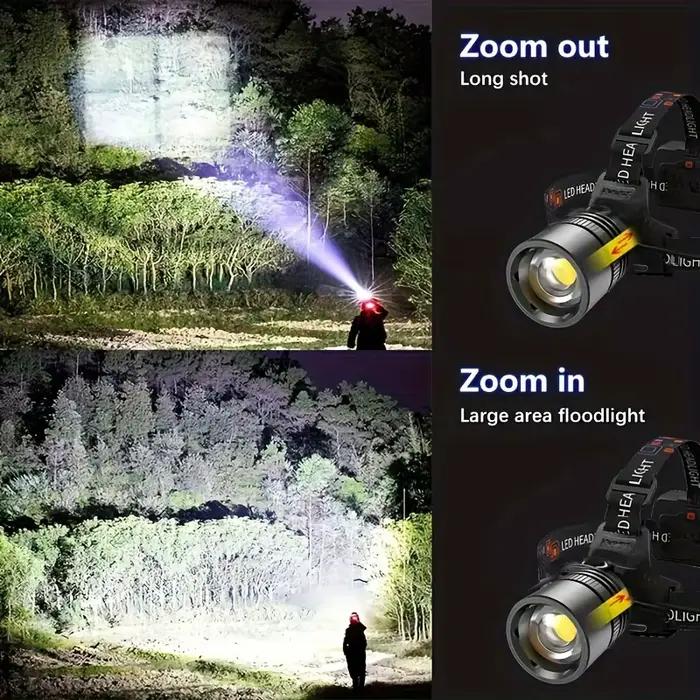 Lampe frontale LED puissante en alliage d'aluminium haute luminosité rechargeable pour pêche chasse