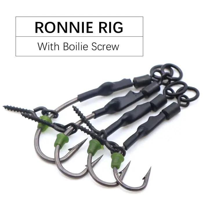 4PCS Ronnie Rig curve shank hameçons barbelés pop-up esche boilie screw hair rig terminal tackle