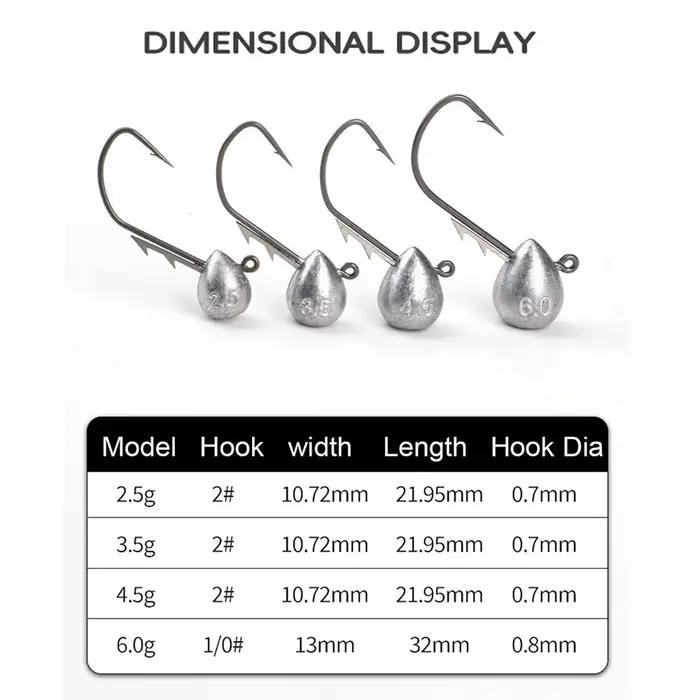 5 hameçons jig tête exposée 2.5g à 6g pour pêche truite et poisson de roche avec leurres souples