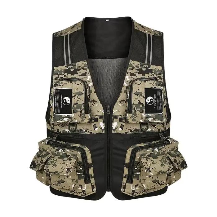 Veste de pêche détachable respirante avec multiples poches résistantes et bandes réfléchissantes