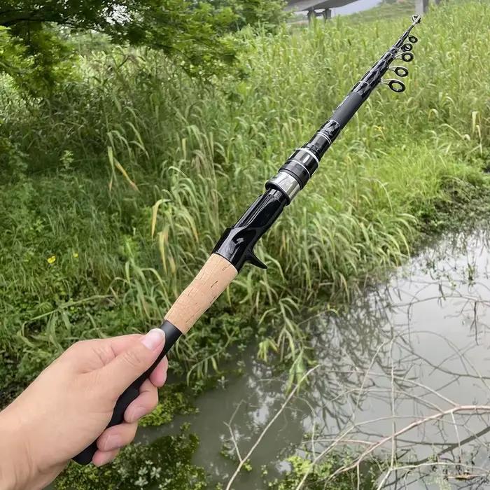 Canne télescopique pêche leurres 1.5m à 2.4m carbone spinning casting 8g-25g manche bois France