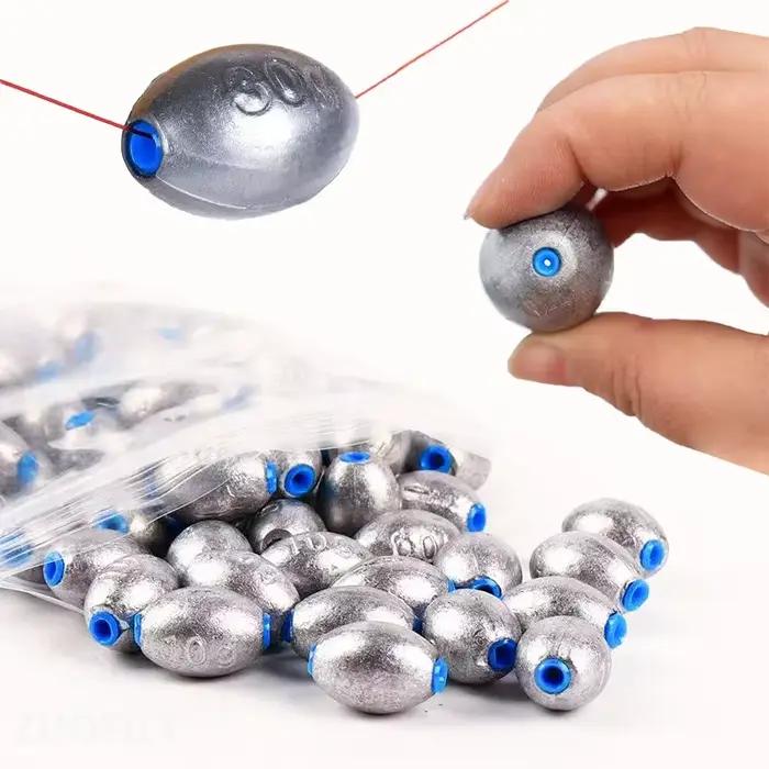 10 plombs olive creux avec bouchon plastique pour pêche au leurre - Poids 10 à 60g
