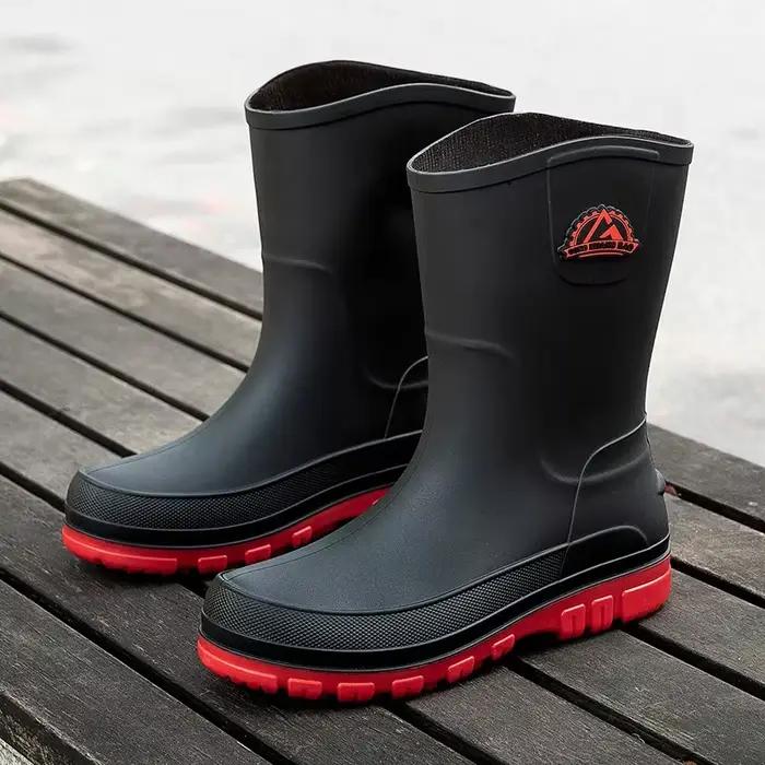 Bottes de pêche imperméables homme anti-dérapantes mi-mollet avec fourrure pour extérieur