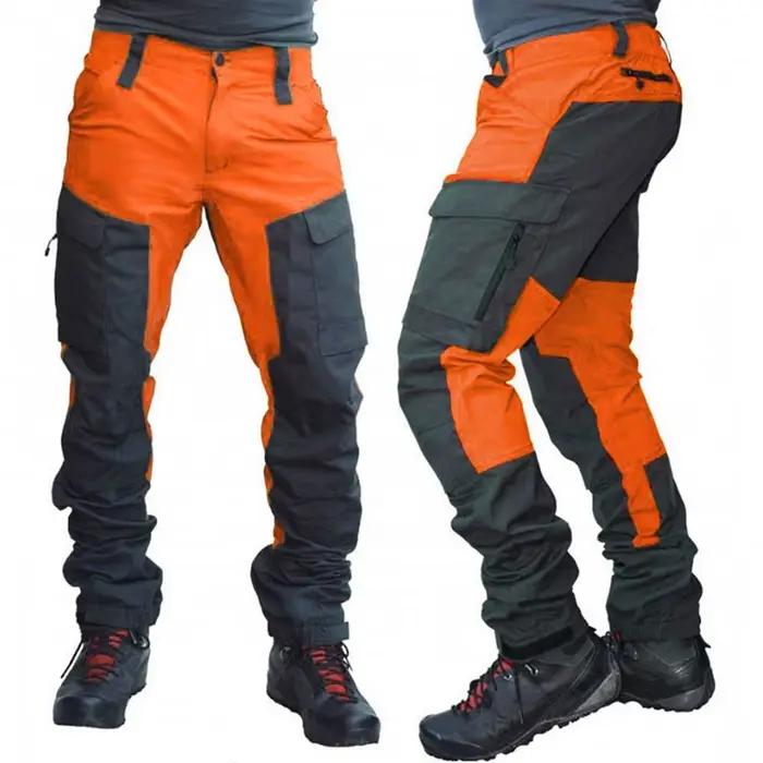 Pantalon cargo imperméable été pour hommes - Multi-poches color block - Parfait pêche et camping