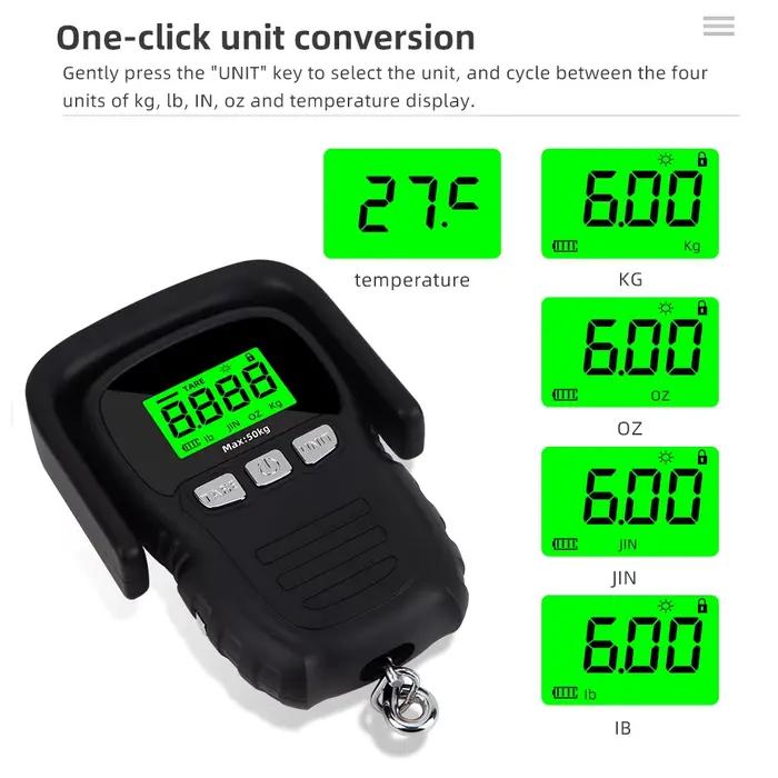 Balance digitale crochet 50kg précision 5g écran LCD rétroéclairé pour pêche voyage