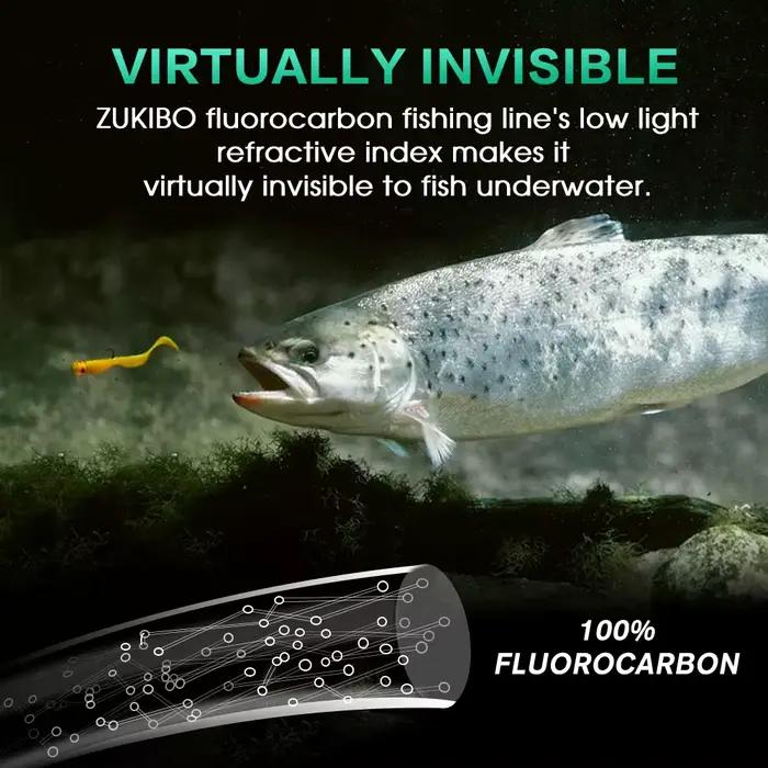 Ligne de pêche fluorocarbone japonaise invisible ZUKIBO 50m, leader souple et coulante pour pêche précise