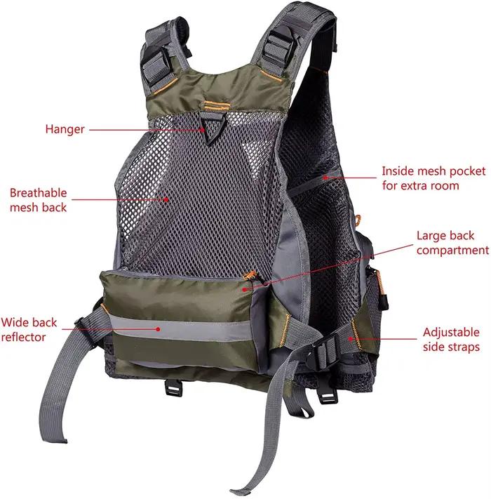 Veste de pêche respirante légère ajustable avec rangements pour matériel de pêche sportive