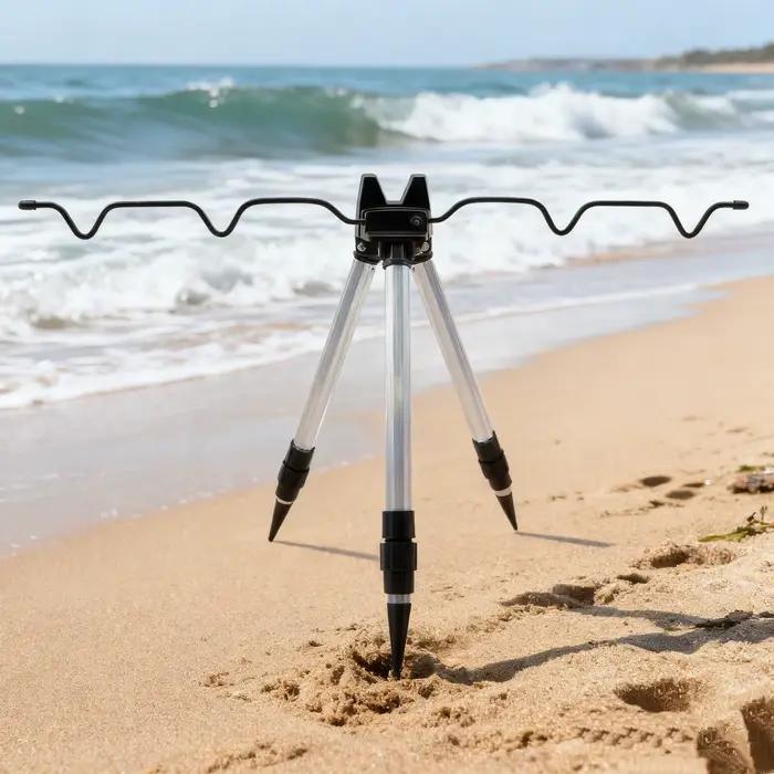 Support télescopique 3 branches pour canne de pêche en mer - trépied réglable avec base stable