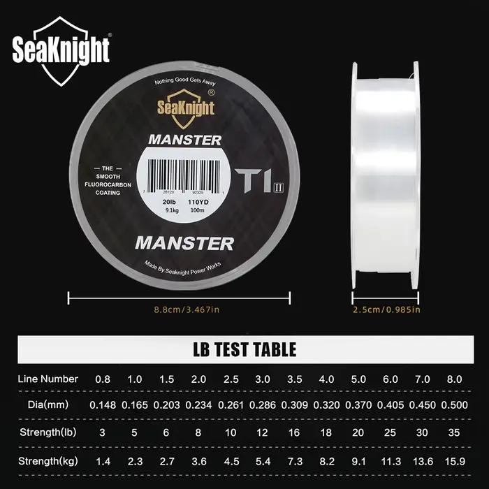 Ligne de Pêche Fluorocarbone SeaKnight MANSTER T1 II pour Pêche en Rivière, Lac, Plage Océanique et Plus