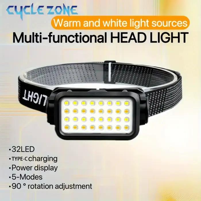 Lampe frontale rechargeable 32 LED 5 modes réglable pour aventures nocturnes pêche randonnée