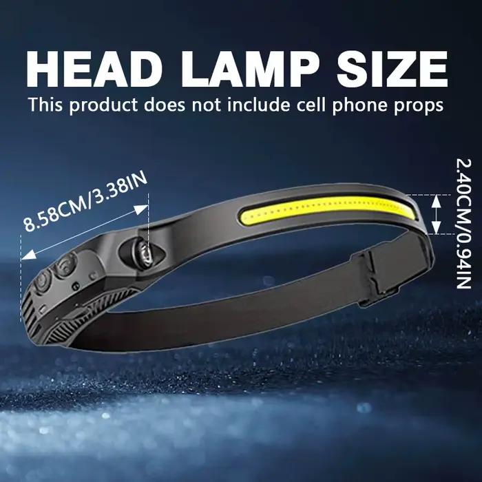 Lampe frontale pêche COB LED 5 modes capteur main rechargeable USB pour travail camping et pêche occasionnelle usage extérieur