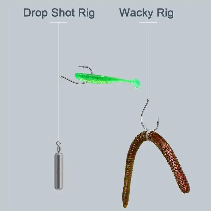 Lot 50 hameçons Drop Shot pêche fraîche - Crochets vers acier carbone pour bass perche silure