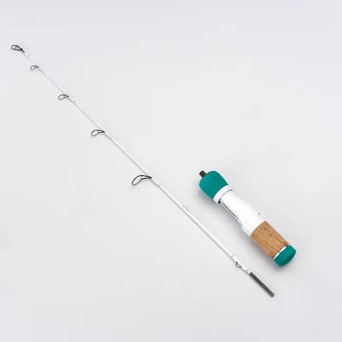Canne à pêche sur glace carbone DEUKIO 64cm - 2 sections ultralégère poignée bois EVA hivernale