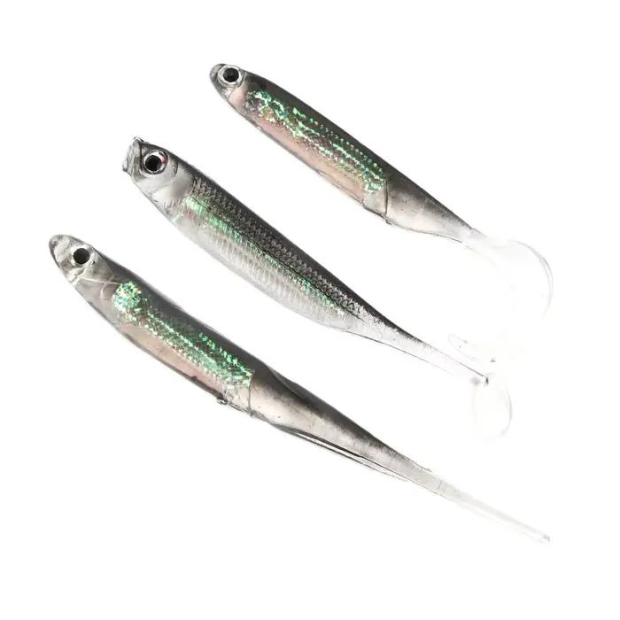 Leurre Souple Pêche 5 Pièces Leurres T Tail Arc-en-Ciel 7CM avec Paillettes pour Truite et Carnassiers