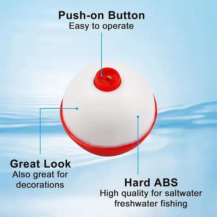10 flotteurs coulissants ABS rouge/blanc - Bouchons pêche ronds avec bouton poussoir