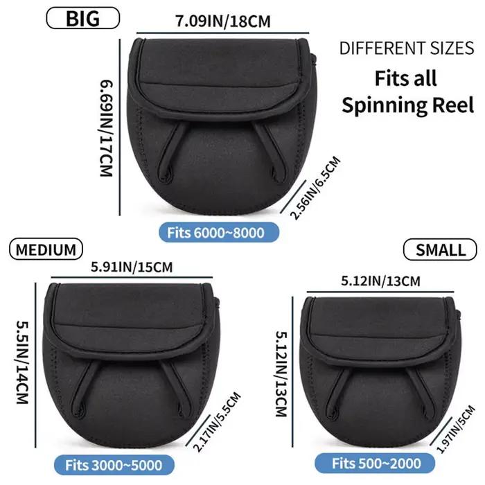 Protection néoprène étanche monocouche pour moulinet de pêche spinning en nylon adaptable pour toutes sorties de pêche
