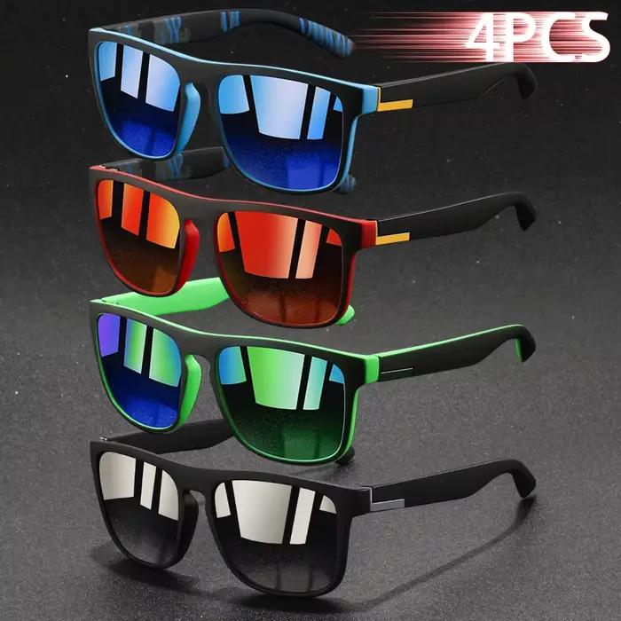 Pack 4 lunettes carrées vintage polarisées - Hommes femmes pêche conduite - Marque luxe anti-éblouissement