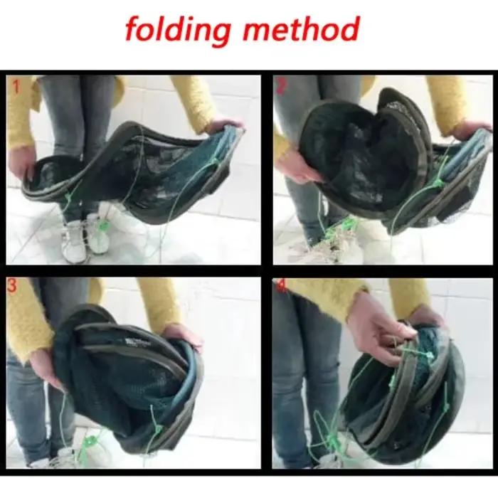Filet de pêche pliable 80 à 100 cm pour crevettes crabes anguilles avec bouche coulissante cage à crabe filet à crevettes lifting lancé à la main conception rétroactable pêche en déplacement portable