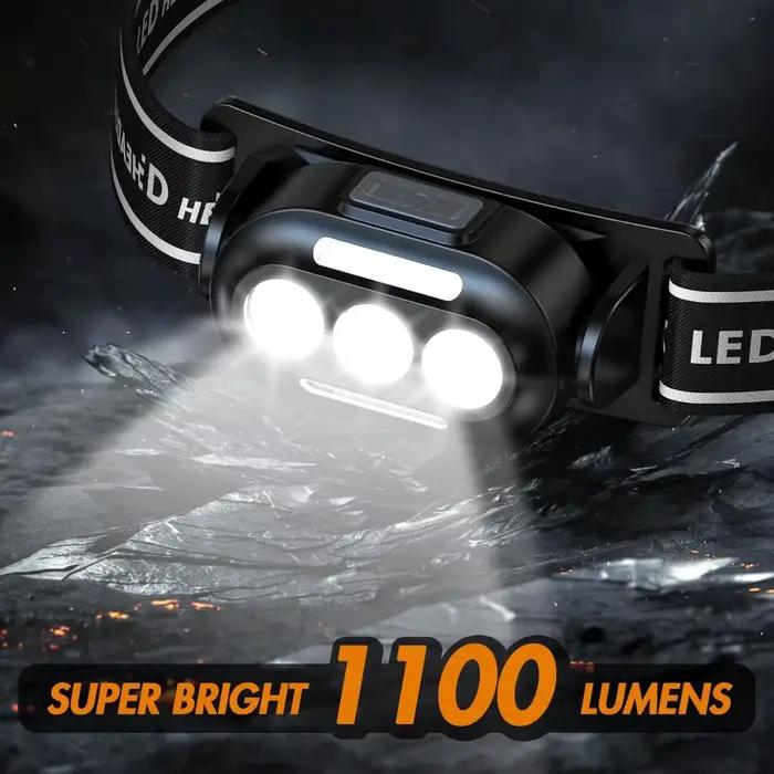 Lampe frontale LED rechargeable USB étanche IPX4 avec lumières blanche rouge bleue pour pêche