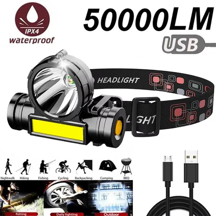Lampe frontale HOMEFISH LED étanche rechargeable USB pour pêche et camping