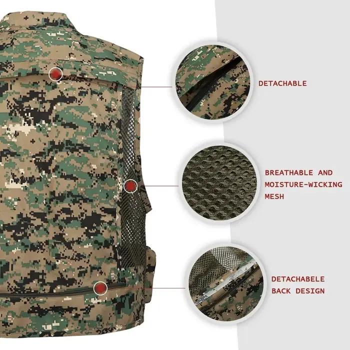 Veste de pêche estivale respirante à multiples poches déperlante et séchage rapide pour activités extérieures