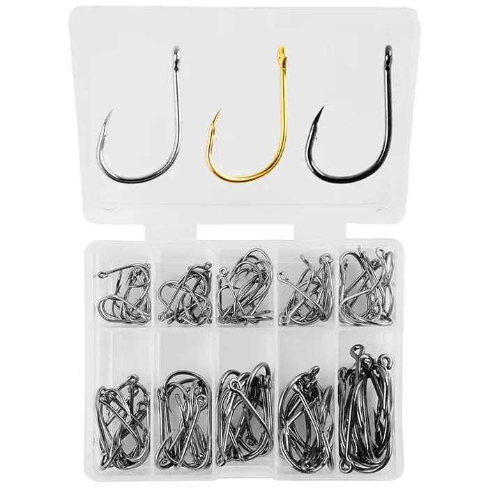 100 hameçons de pêche mer avec boucle pour carpe cruciane, set accessoires pêche Luyatai, hameçons barbelés