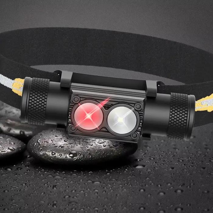 Nouvelle lampe frontale mini LED rechargeable Type-C blanc/rouge pour pêche et chasse - Compacte