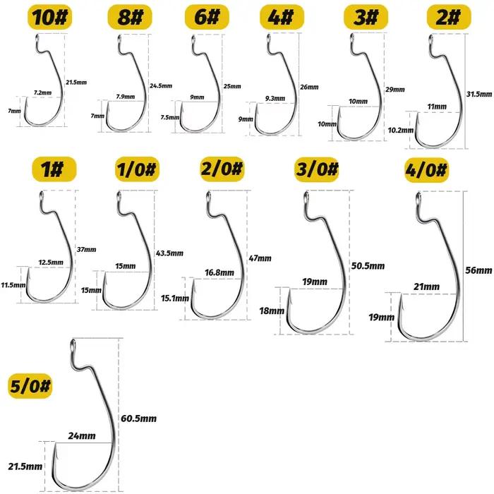 60 hameçons Texas Rig à large ouverture en acier haute teneur en carbone pour bass