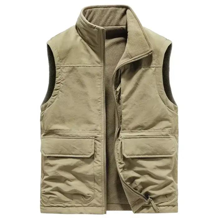 Veston réversible sans manches pour hommes - Veste d'hiver épaisse en polaire cargo coupe-vent mode travail