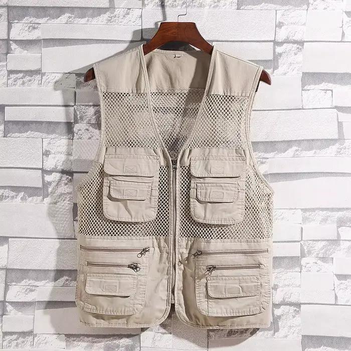 Veste légère mesh homme pour pêche camping travail été sport extérieur fermeture zippée