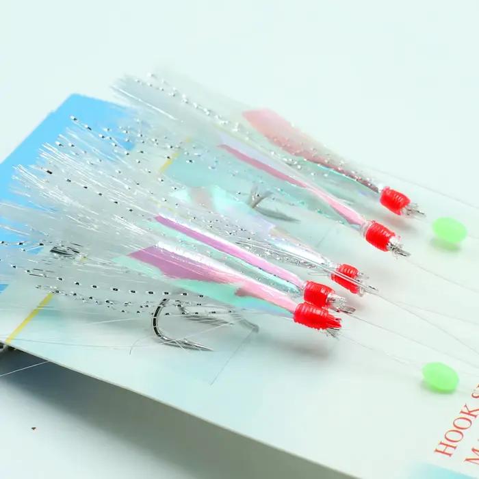 Montages Sabiki 1 à 5 packs avec plumes et perles lumineuses pour la pêche en mer aux poissons fourrage