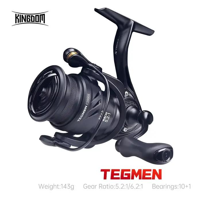Moulinet spinning Kingdom Tegmen en fibre de carbone pour pêche en haute mer, plage et lac, avec rouet de préchargement pour performances exceptionnelles et maniabilité facile