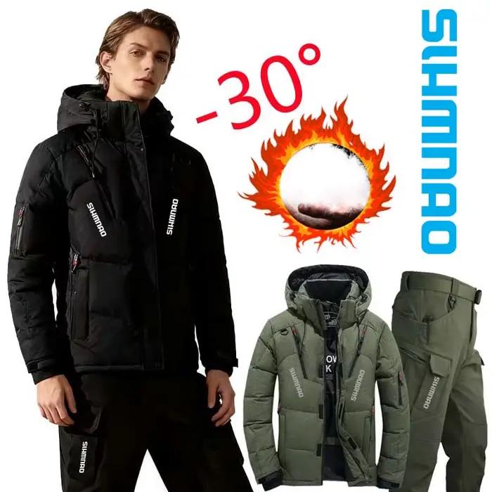Combinaison Pêche Hiver 2026 Imperméable et Chaude avec Capuche, Veste Doudoune pour Camping Randonnée Chasse