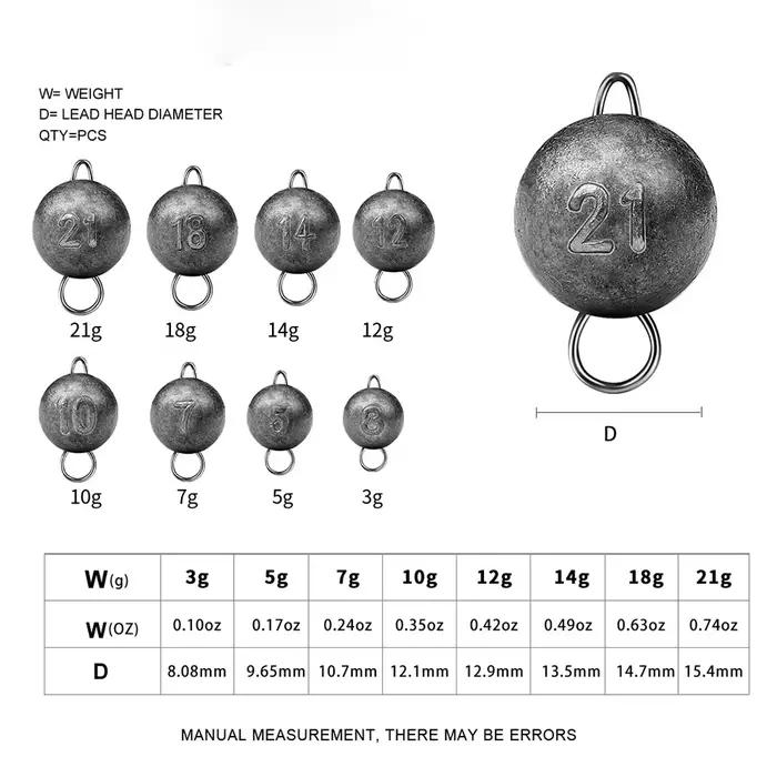 Plombs tête ronde 8 poids 3g-21g - Sinkers plombés pour leurres pêche carnassiers