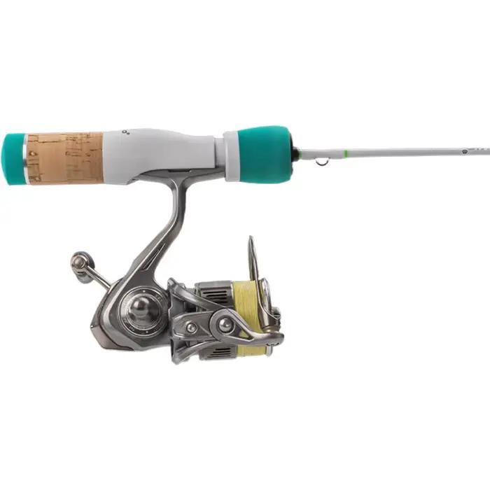 Canne à pêche sur glace carbone DEUKIO 64cm - 2 sections ultralégère poignée bois EVA hivernale