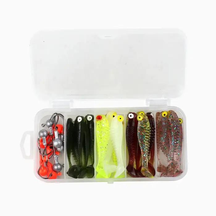 Kit de 40 leurres souples avec hameçons jig head et boîte de rangement pour pêche, 5cm 3.5g
