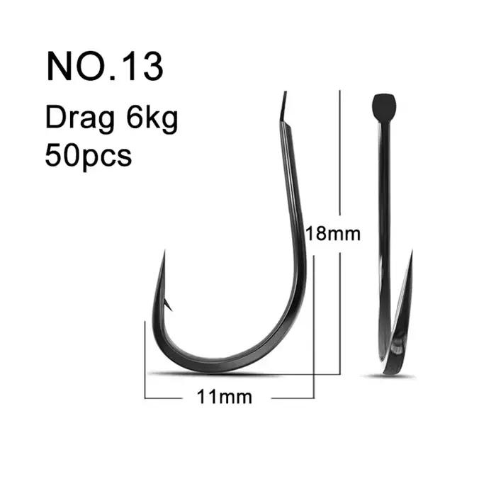 Hameçons carpe 50PCS acier carbone tailles 1 à 13 pour pêche eau douce précision et solidité