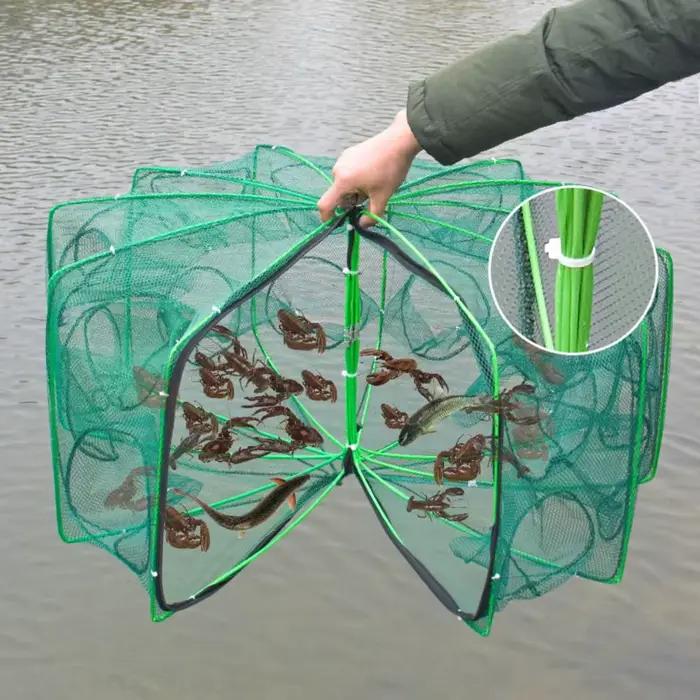 Filet de pêche pliable et durable 6 8 ou 10 trous vert pour écrevisses et crevettes
