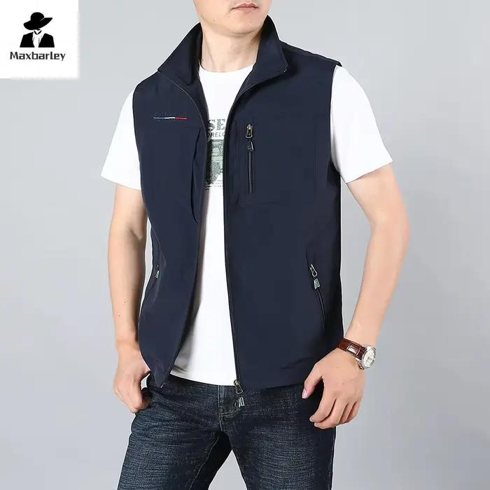 Veste de pêche sans manches homme 2024, à col montant et poches, pour randonnée et travail en extérieur