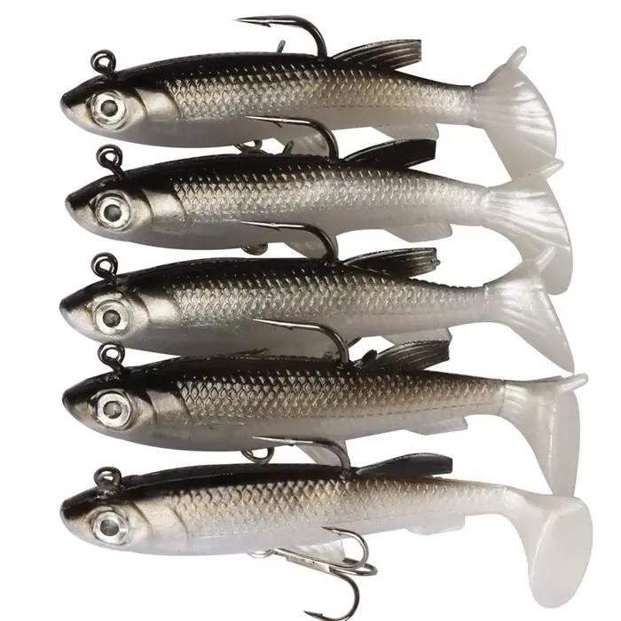 Kit 5 leurres souples 8cm pour pêche - Appâts artificiels avec hameçons frais et accrocheurs