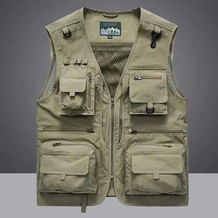 Veste tactique pêche randonnée 14 poches été homme photographe mesh cargo sans manches outils 7XL