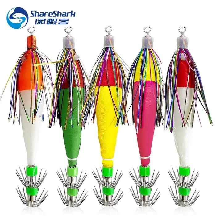 5 hameçons luminescents pour calmar avec manchon en tissu double couche et leurres bioniques pour la pêche