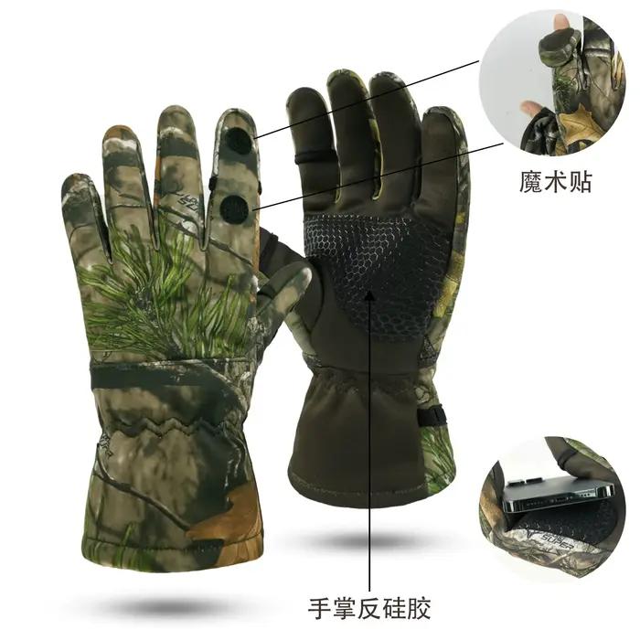 Gants de chasse camouflage bionique doublés polaire imperméables pêche automne hiver