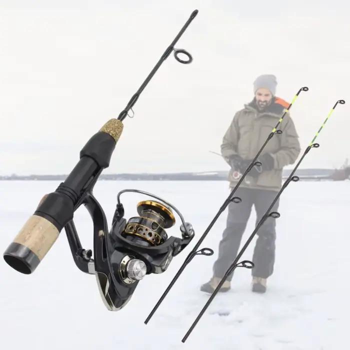 Set pêche glace hiver canne 60cm 2 pointes et moulinet combo carbone pour pêche sur glace