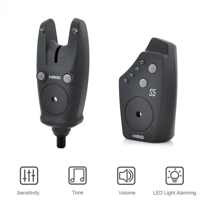 Kit alarme de touche sans fil waterproof Hirisi S5 pour pêche carpe avec indicateur