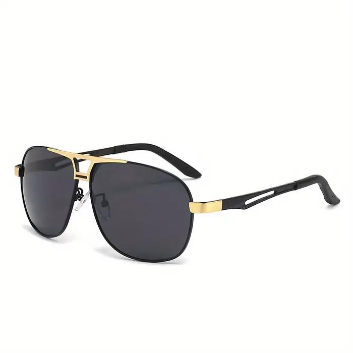 Lunettes pilote gradient fashion pour hommes - Grande monture anti-reflets UV400 - Style luxe pêche