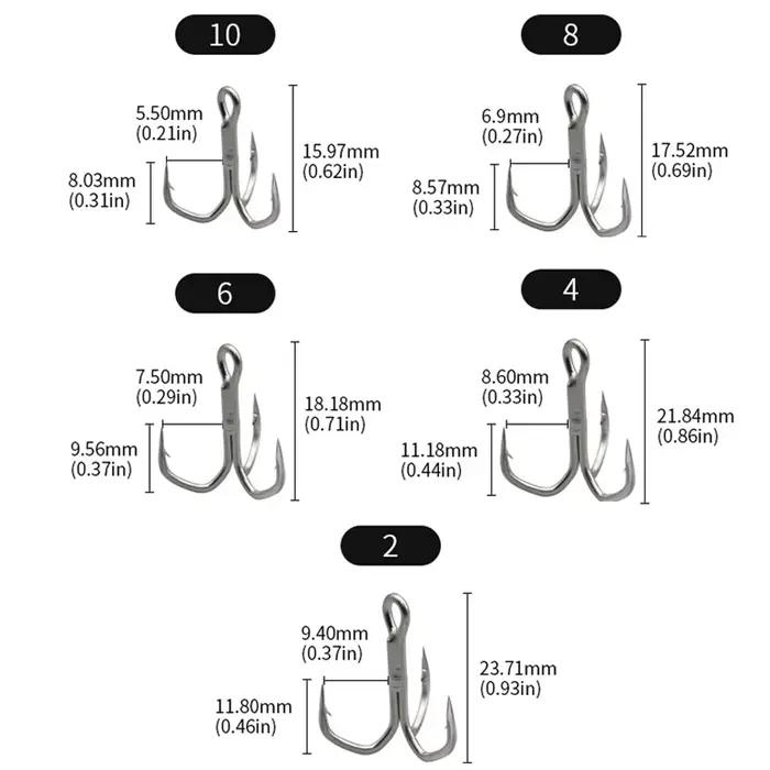 Hameçons triples 5X renforcés 10 pièces pour pêche gros poissons truite saumon thon