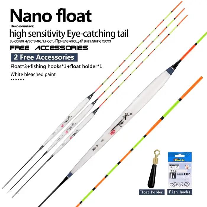 Flotteurs composites nano 3 pièces pour pêche en eau peu profonde lac et rivière, avec queue dure